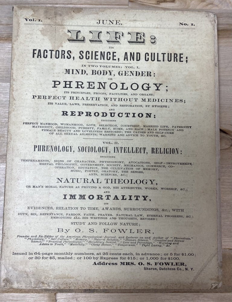 Item #202 Life: Factors, Science, And Culture: Mind, Body, Gender: Phrenology (Vol. 1 No. 1, June). O. S Fowler.