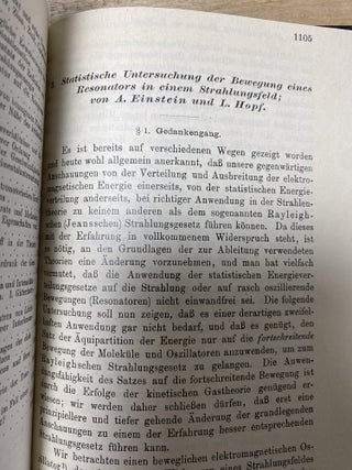 ALBERT EINSTEIN — EARLY SCIENTIFIC CORPUS (1902–1910) - Six Extracted and Individually Bound Original Papers from Annalen der Physik