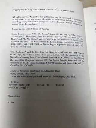 What the Woman Lived: Selected Letters of Louise Bogan, 1920-1970